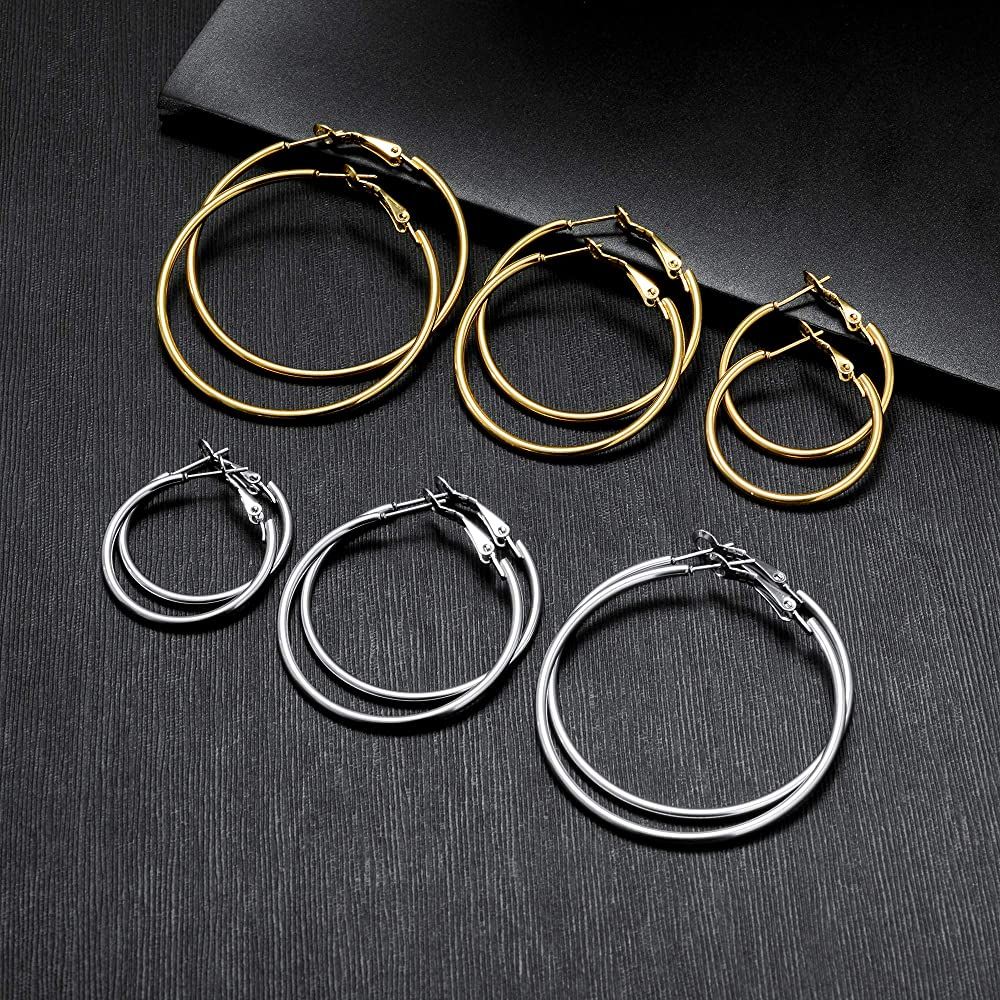 Hoop Earrings for Women Girls, Stainless Steel Hypoallergenic Geometric Hoops Women's Earrings Loop  | Amazon (US)