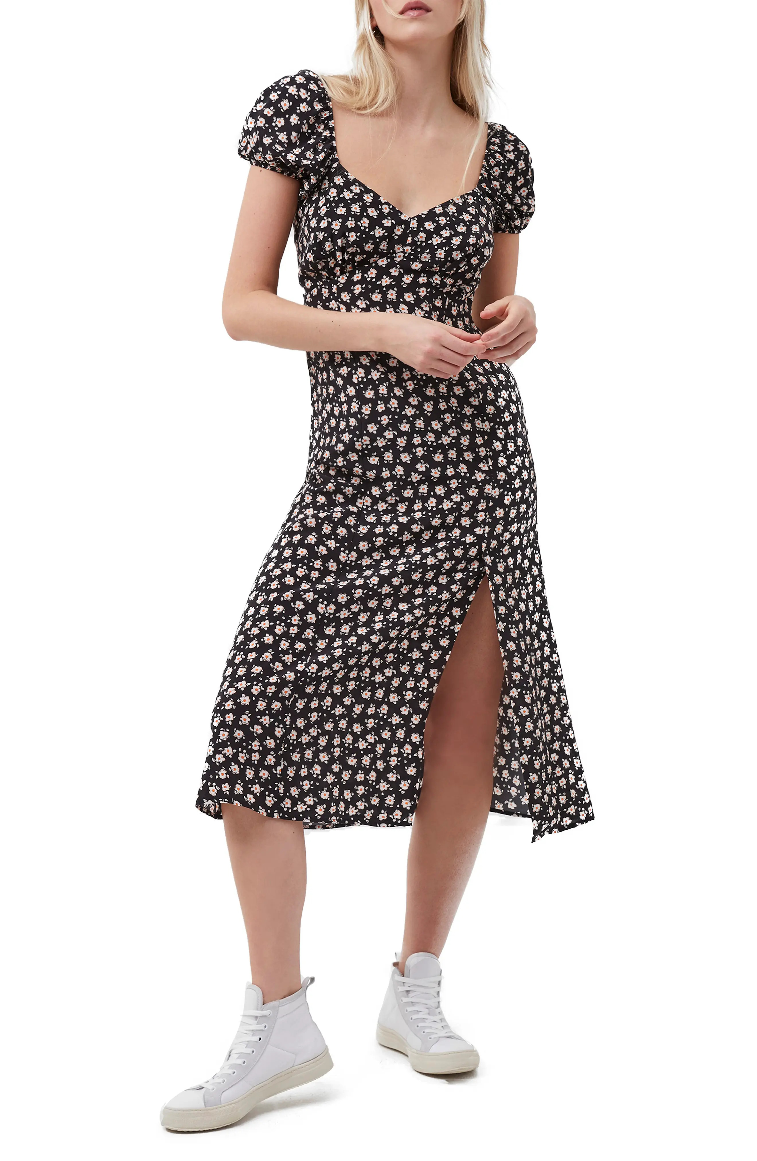 Women's French Connection Audra Floral Drape Dress, Size 12 - Black | Nordstrom