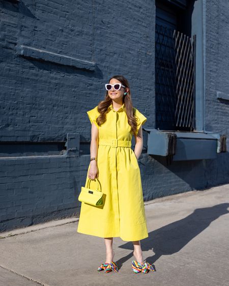 Yellow era 💛 Loving this midi dress for work outfits to weekend outfit ideas. This spring dress comes in six color options, but I’m partial to the citron version. 

I styled it with this matching bag, turquoise statement earrings, and bow heels. 

#LTKSeasonal #LTKstyletip #LTKworkwear