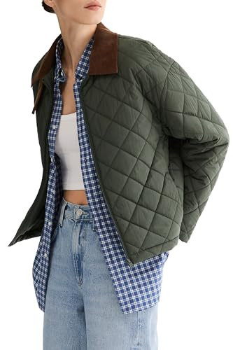 Orolay Women's Quilted Lightweight Puffer Jacket Zip Up Cropped Padded Coat Oversized Casual Outerwear with Pockets Green XX-Large | Amazon (US)