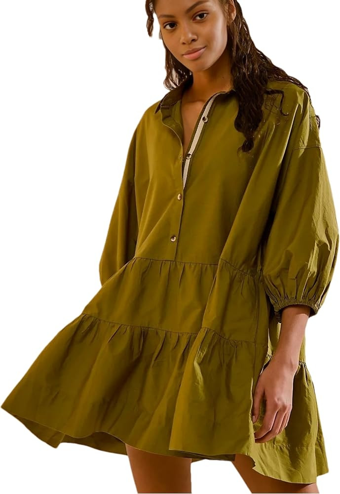 HangNiFang Women's Summer Babydoll Mini Dress Flowy Oversized Tunic Dress | Amazon (US)