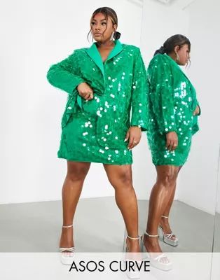 ASOS EDITION Curve sequin mini skirt in green | ASOS (Global)