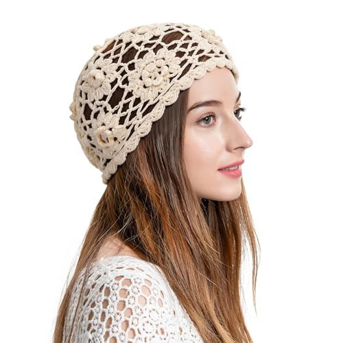 ZLYC Women's Cotton Crochet Hat Handmade Knitted Hat with Flowers, Rose Crochet White, One Size | Amazon (UK)