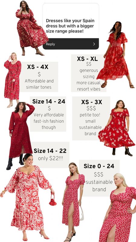 Ask and you shall receive! Options similar to my favorite photo-ready Spain dress. All prices and plus sizes and standard sizes. Love a red maxi dress. 

#LTKunder100 #LTKcurves #LTKsalealert
