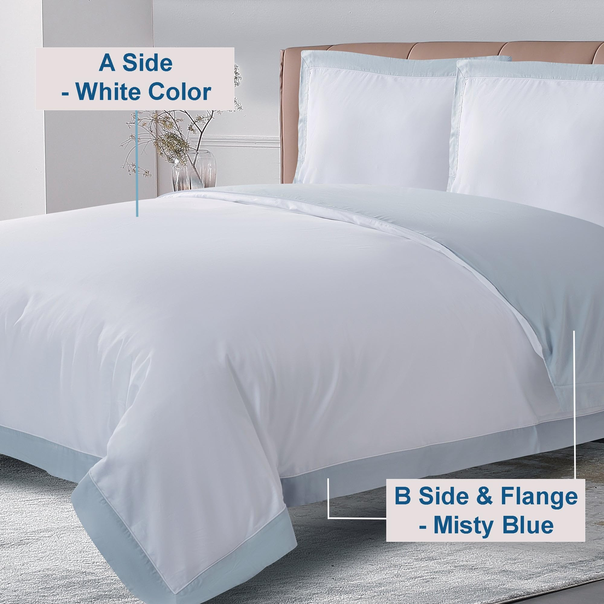 THE COTTON & SILK®️ 100% Luxury Long-Staple Cotton Duvet Cover Set - Soft & Breathable - Include 1 Duvet Cover (Corner Ties & Hidden Zipper), 2 Pillow Shams - White + Misty Blue, King/California King | Amazon (US)