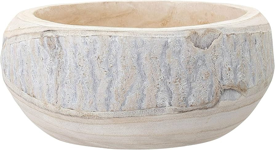 BOLTCORRSE Large Whitewashed Decorative Wood Bowl - Dramatically Textured Hand-Carved Paulownia W... | Amazon (US)