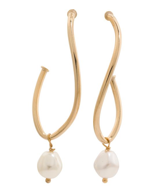 Made In Italy 18kt Gold Plated Wavy Drop Pearl Earrings | TJ Maxx