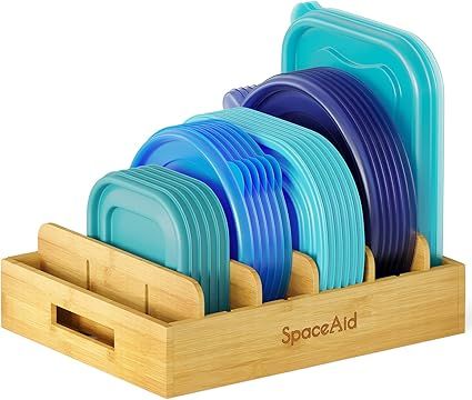 SpaceAid Bamboo Lid Organizer, Kitchen Pantry Lid Holder with 5 Adjustable Dividers for Cabinets,... | Amazon (US)