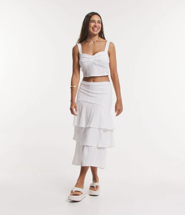 Saia Midi em Laise Texturizada com Camadas Branco | Renner (BR)
