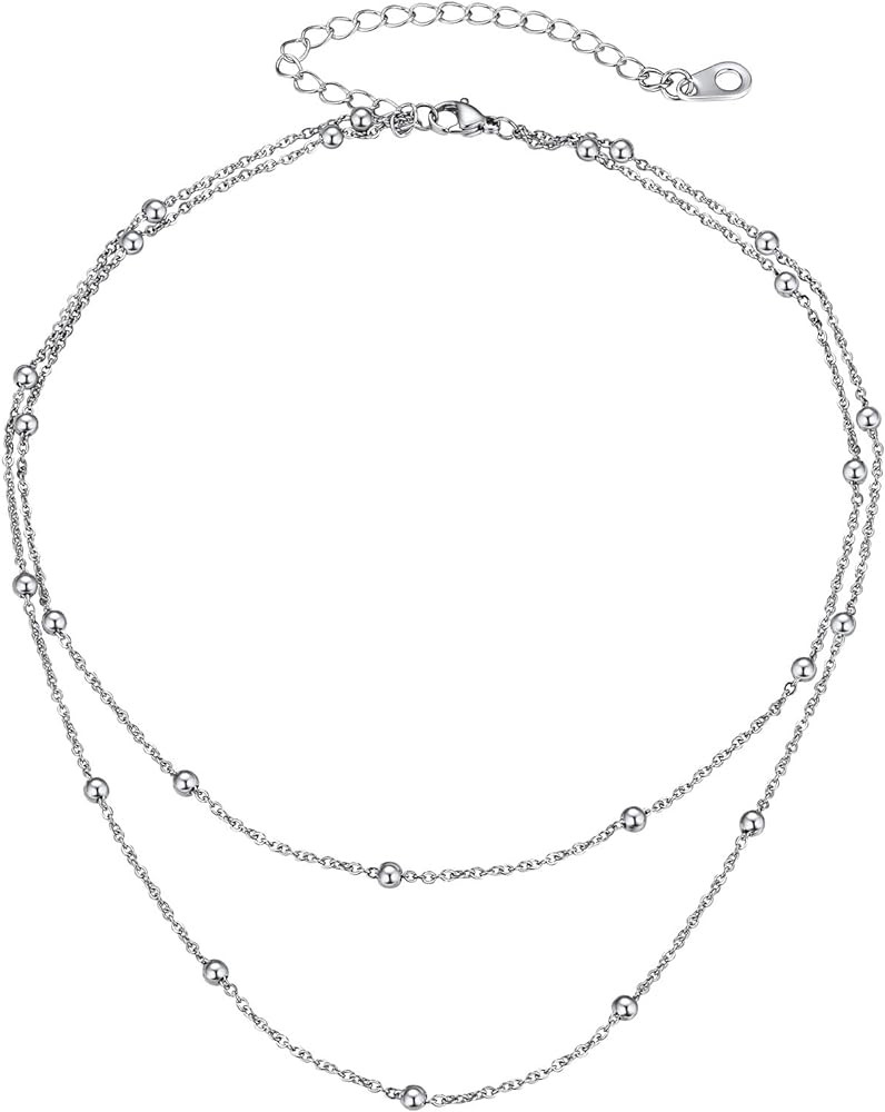 FOCALOOK Choker Necklace for Women Dainty 14K Gold Plated Double Layered Necklace Silver Black Me... | Amazon (US)