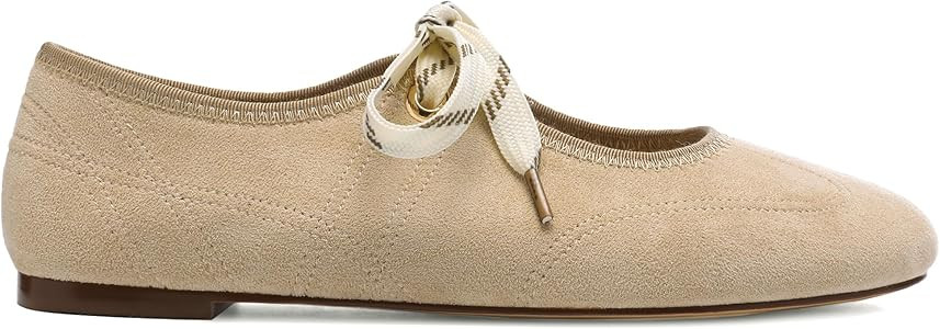 Lace up Round Toe Ballet Flats for Women Cute Slip on Soft Mary Jane Flats Casual Ballerina Shoes | Amazon (US)