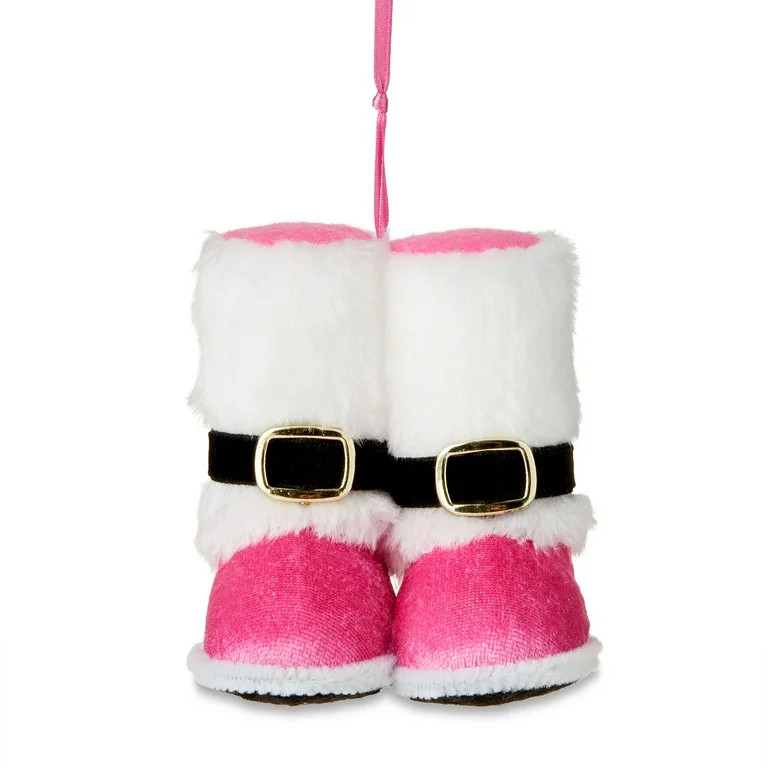 Pink & White Velvet Santa Boots Christmas Ornament, 3.5 in, by Holiday Time | Walmart (US)