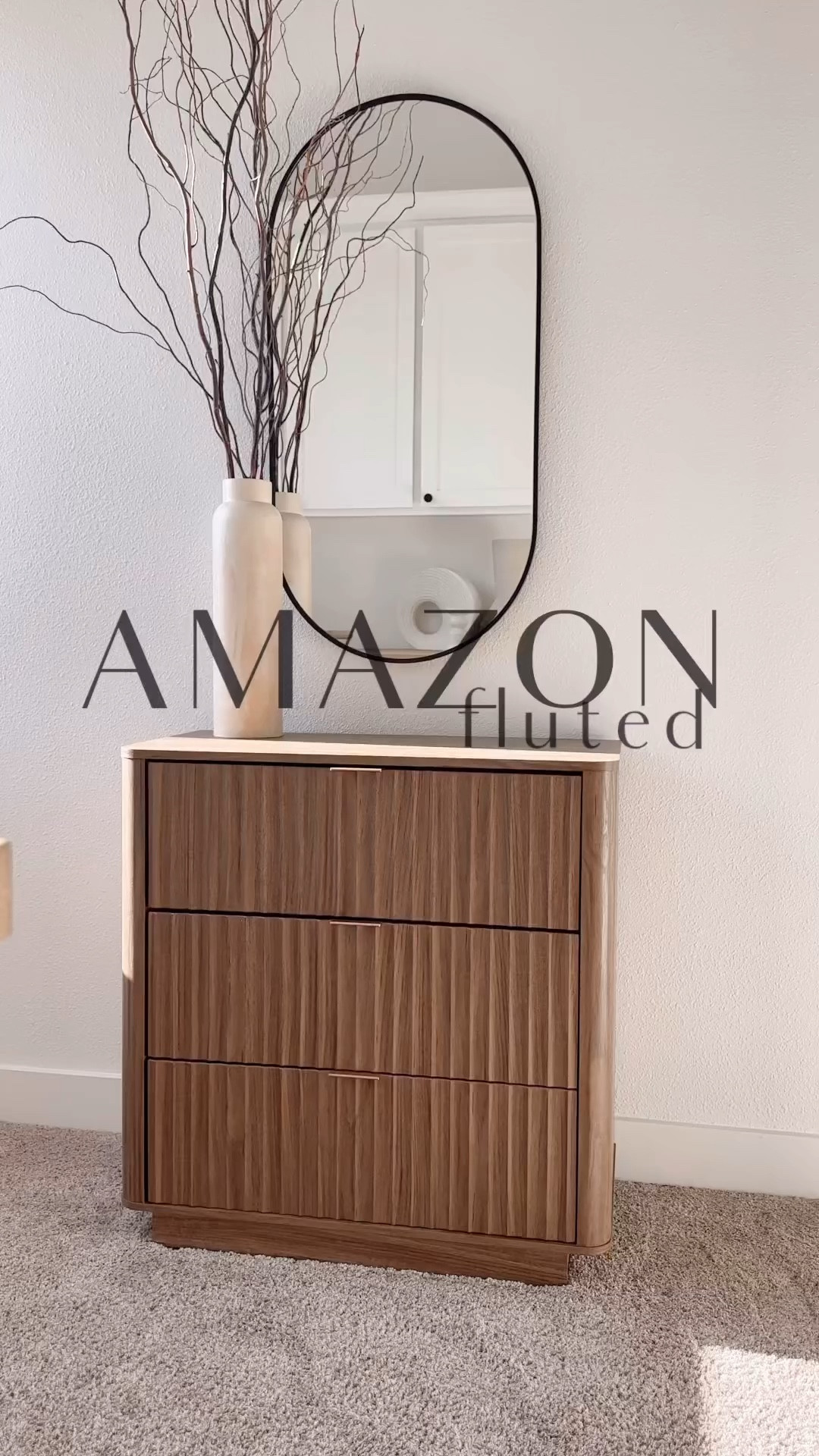 Organic modern fluted dresser or nightstand! It’s large enough that you could use it as a medium sized dresser, or as a large nightstand! It comes in golden oak (slightly lighter than this) or black. I got the natural walnut but I believe it sold out for now. The other two colors are GORGEOUS and I actually like even better!!!

#LTKstyletip #LTKhome #LTKVideo