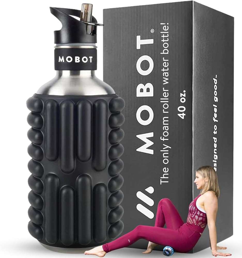 MOBOT Portable Travel Foam Roller Big Bertha Water Bottle w/Sip Straw, Stainless Steel Screw Lid ... | Amazon (US)