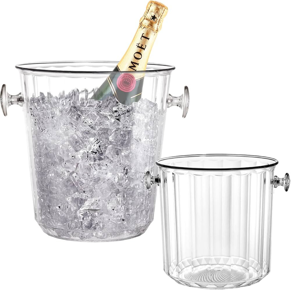 Hacaroa 2 Pack Plastic Ice Bucket with Handles, 1.6L / 3.5L Clear Wine Bucket Round Beverage Tub,... | Amazon (US)