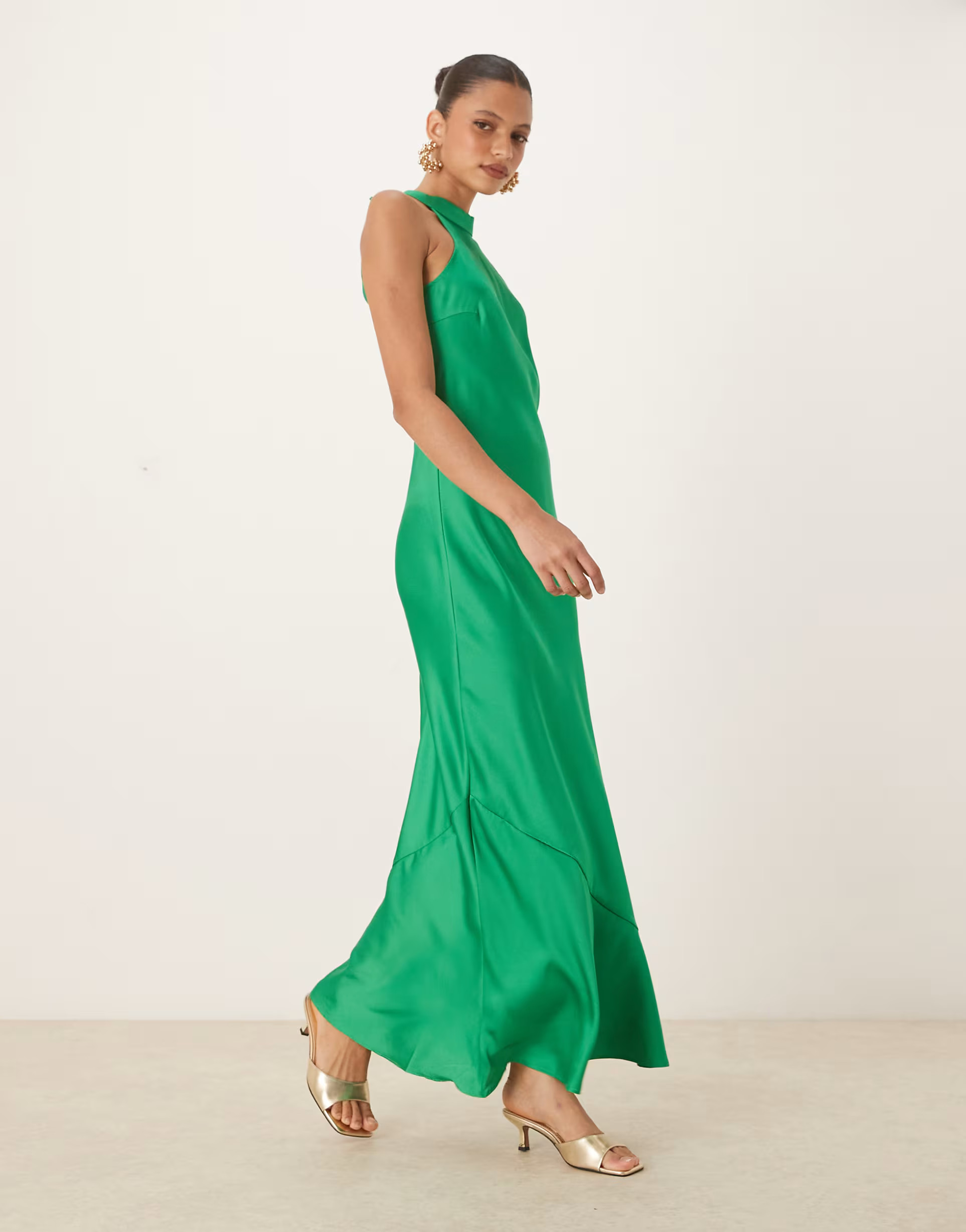 Vila sleek satin halter maxi dress in bright green | ASOS (Global)