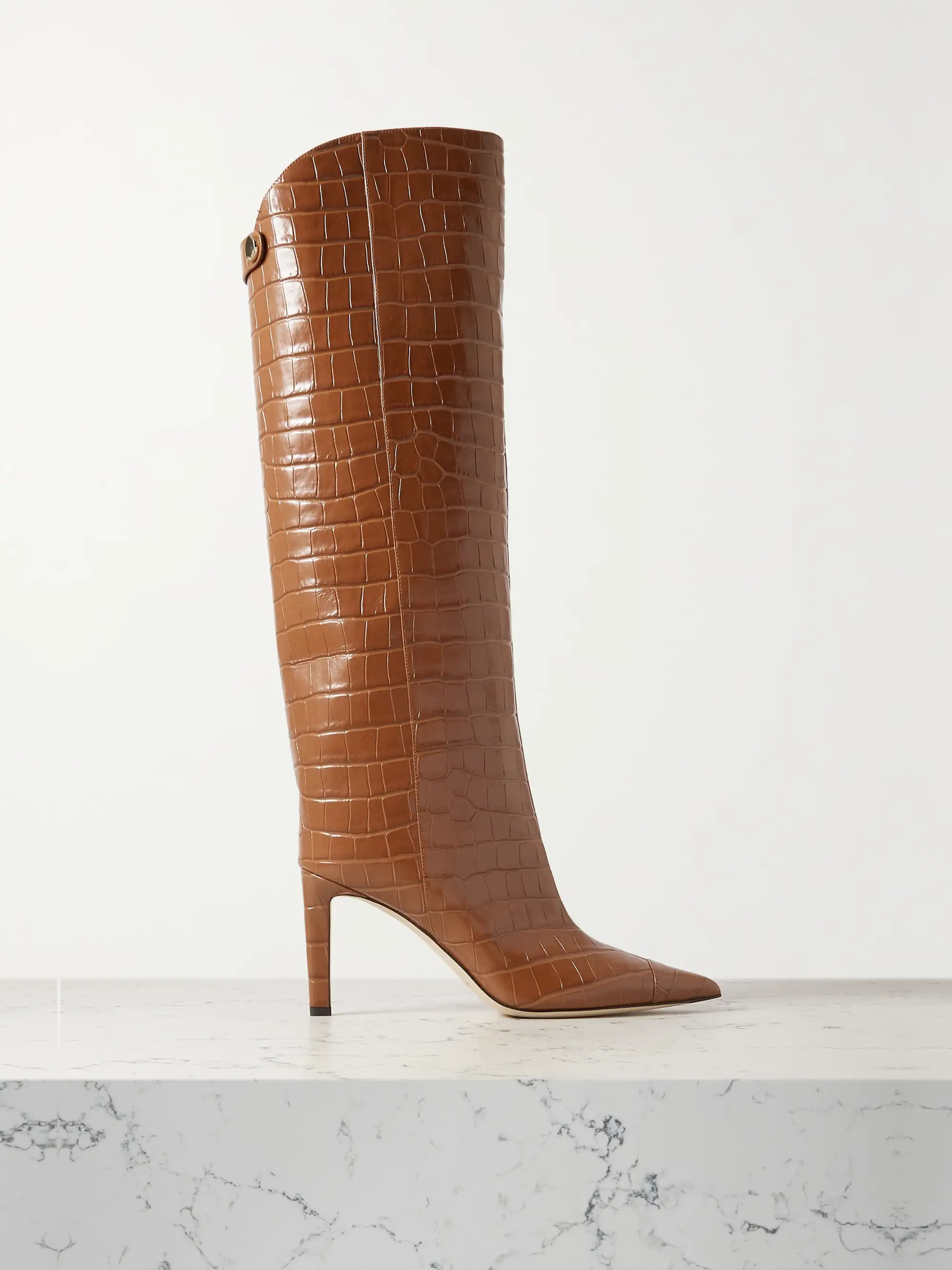 Alizze 85 croc-effect glossed-leather knee boots | NET-A-PORTER (US)