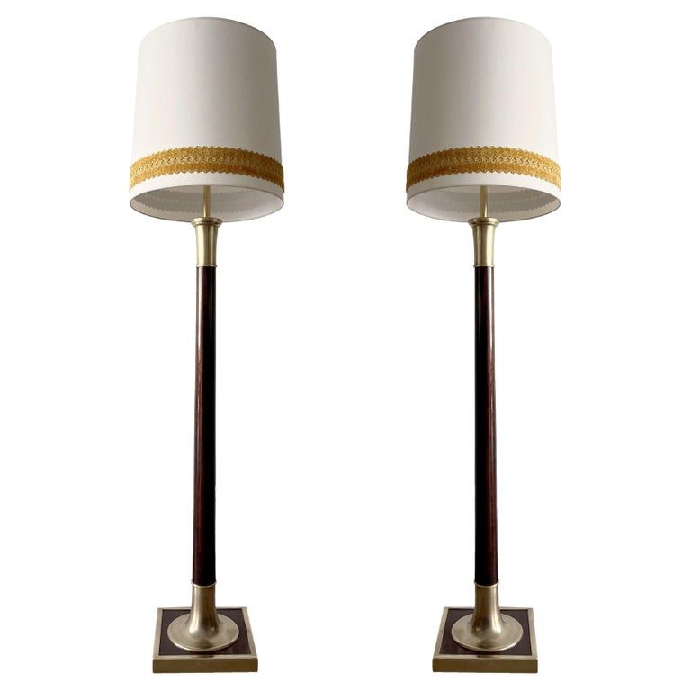 1960s Floor Lamp from Metalarte, Mahogany, Brass, Two-Light, Spain | 1stDibs