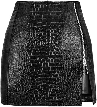 FLUFFY SENSE. Women's Leather Mini Skirt Stretchy High Waisted Zipper Slit Faux Pleather Bodycon ... | Amazon (US)
