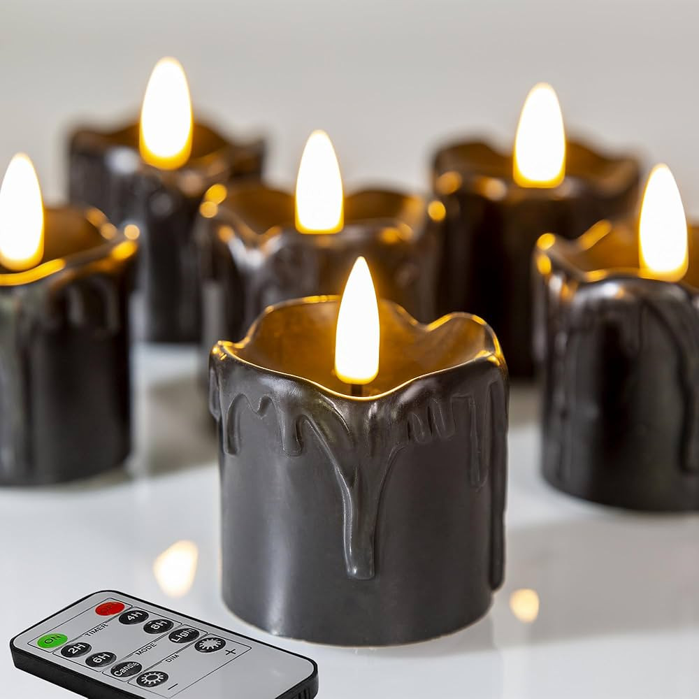 Eywamage Black Real Wax Flameless Votive Candles with Remote, Flickering LED Battery Operated Hal... | Amazon (US)