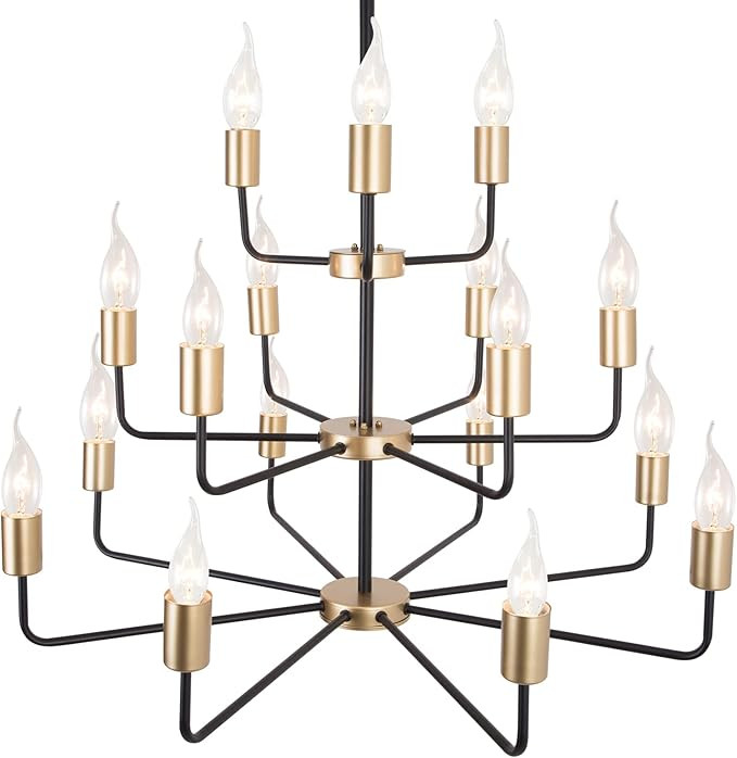 TEMINBU 17-Light Modern Metal Candle Cascading Chandelier,Gold and Black Tiered Chandelier Light ... | Amazon (US)