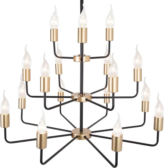 TEMINBU 17-Light Modern Metal Candle Cascading Chandelier,Gold and Black Tiered Chandelier Light ... | Amazon (US)