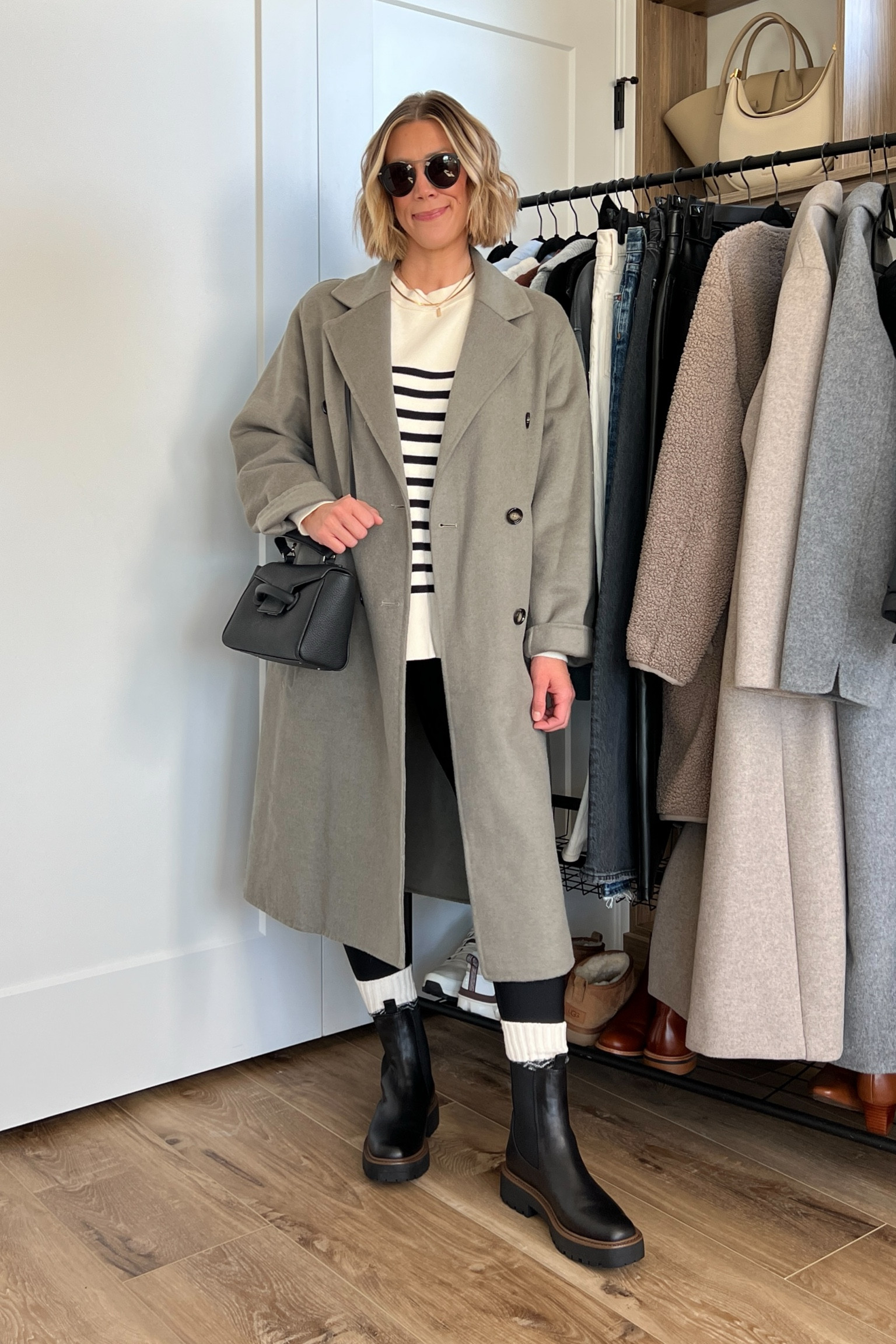 Wearing small leggings, small striped sweater, small long wool coat, boots tts 

#LTKsalealert #LTKCyberWeek #LTKGiftGuide