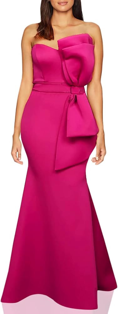 MAYFASEY Women's Sexy Off The Shoulder Oversized Bow Applique Evening Gown Party Long Maxi Dress | Amazon (US)