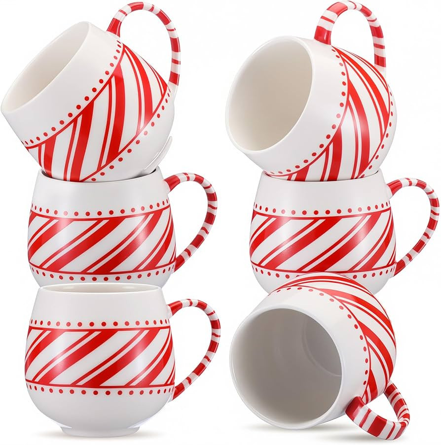 Layhit 6 Pcs Candy Cane Mug Christmas Candy Cane Ceramic Mug Set of 6 Coffee Mugs Christmas Theme... | Amazon (US)