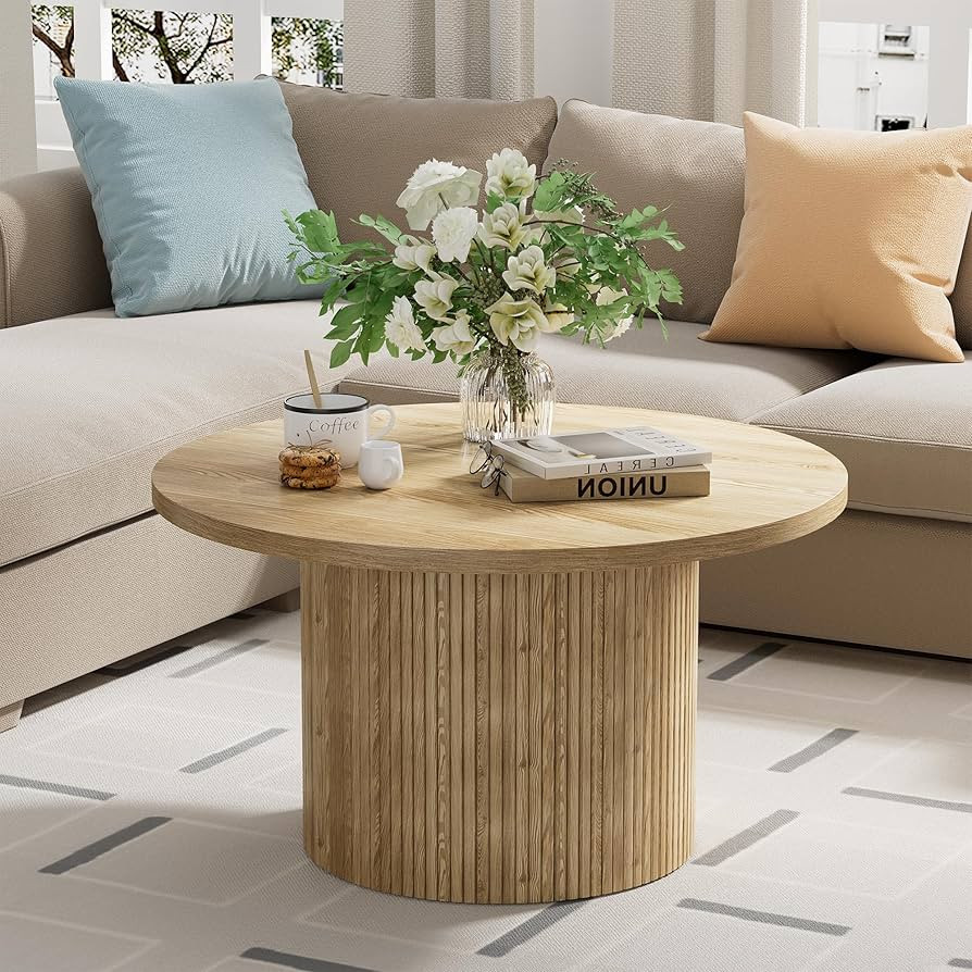 35.4" Round Coffee Table, Modern Coffee Table, Wood Table and Center Table for Living Room, Natur... | Amazon (US)