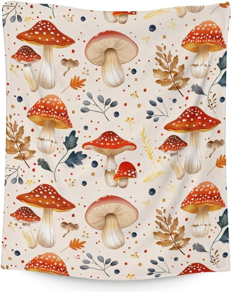 Mushroom Blanket for Mushroom Lovers, 50 x 40 Inches Soft Fuzzy Blanket for Girls Boys, Cozy Beig... | Amazon (US)