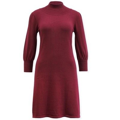 Hope & Henry Women's Long Puff Sleeve Mock Neck Sweater Dress | Target