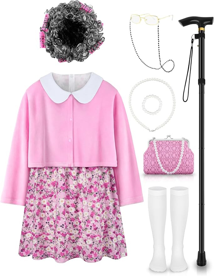 Old Lady Costume for Kids 100 Days of School Costume for Girls 100th Day of School Granny Old Lad... | Amazon (US)