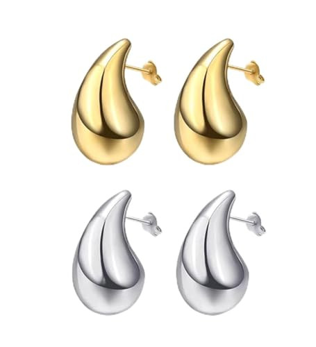 Chunky Hoop Earrings for Women - Teardrop Hoops Earrings with 18K Gold Plated/Silver Hypoallergenic Earrings Waterdrop Thick Hoops Earrings Lightweight | Amazon (US)