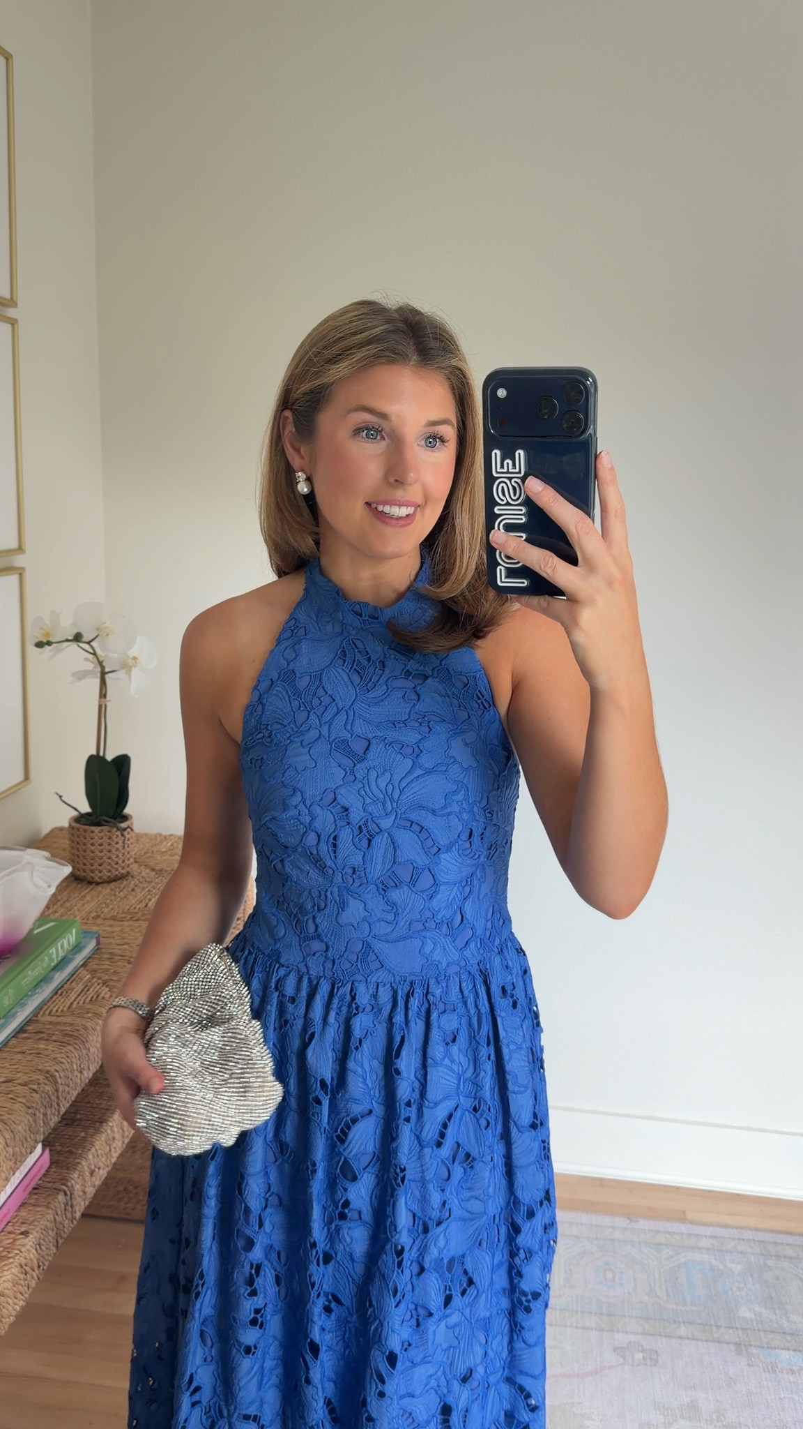 Stunning blue halter dress for a summer wedding! Wearing an US 4 - size up!! Runs small