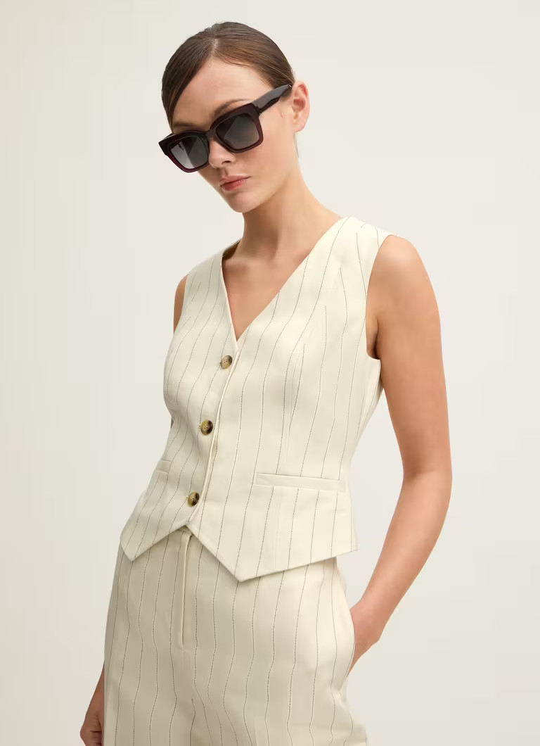 Ami Cream & Black Linen Waistcoat | L.K. Bennett (UK)