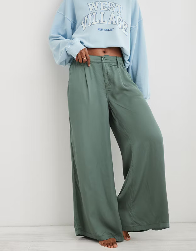 Aerie High Waisted Shine Wide Leg Pant | Aerie
