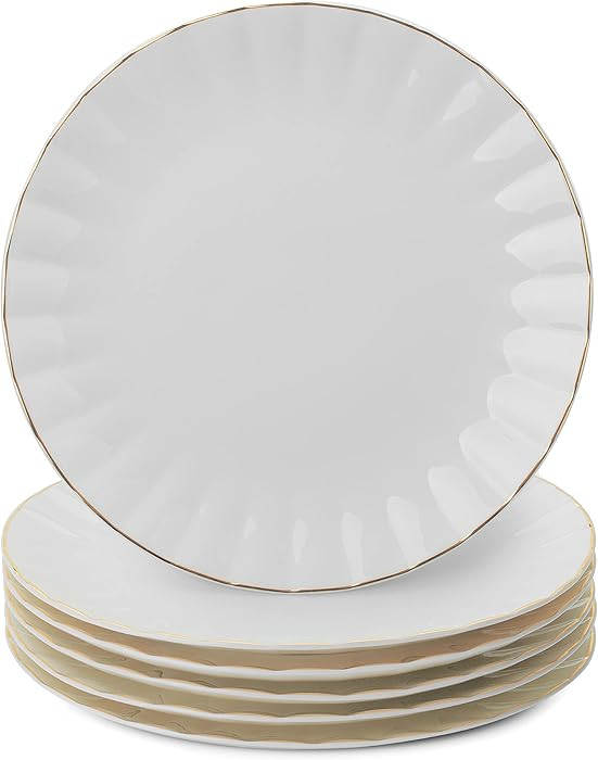 BTaT - Platos de cena de porcelana con borde dorado, 10.5 pulgadas, juego de 6, platos de cena bl... | Amazon (US)