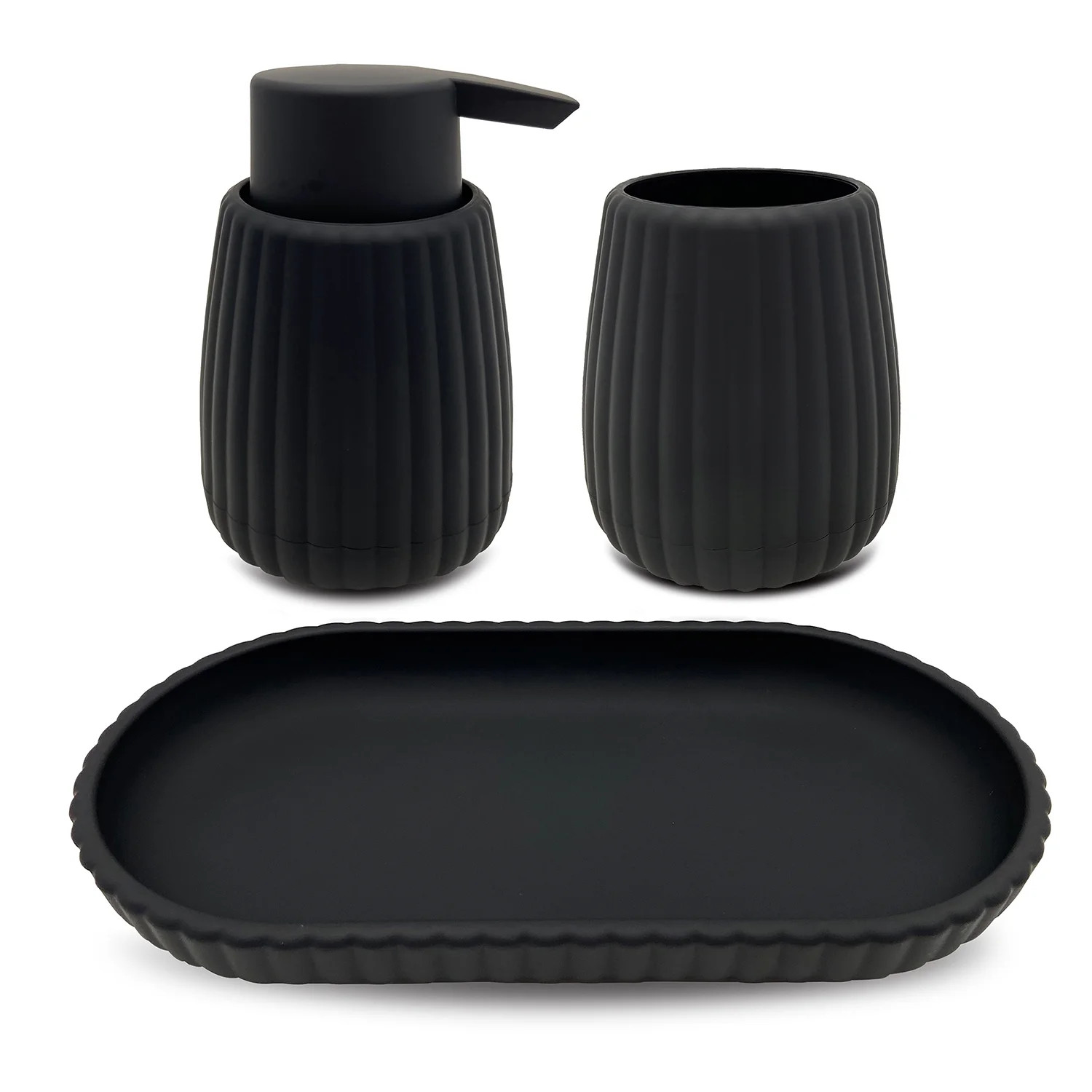 Mainstays Rubberized Plastic Ribbed 4-Piece Bath Accessories Set, Black | Walmart (US)