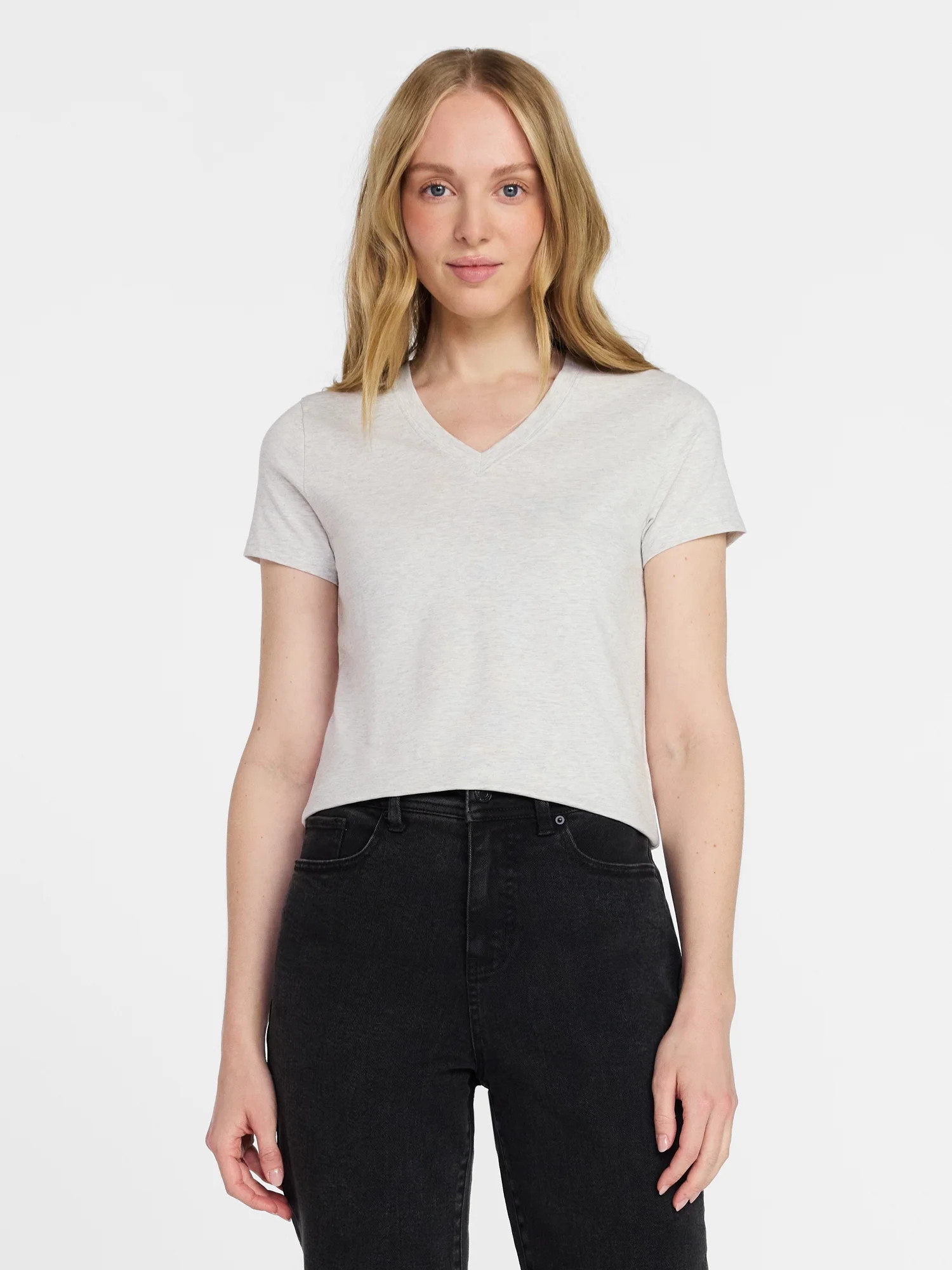 Time and Tru Women's Slim V Neck Tee with Short Sleeves, Sizes XS-XXXL | Walmart (US)