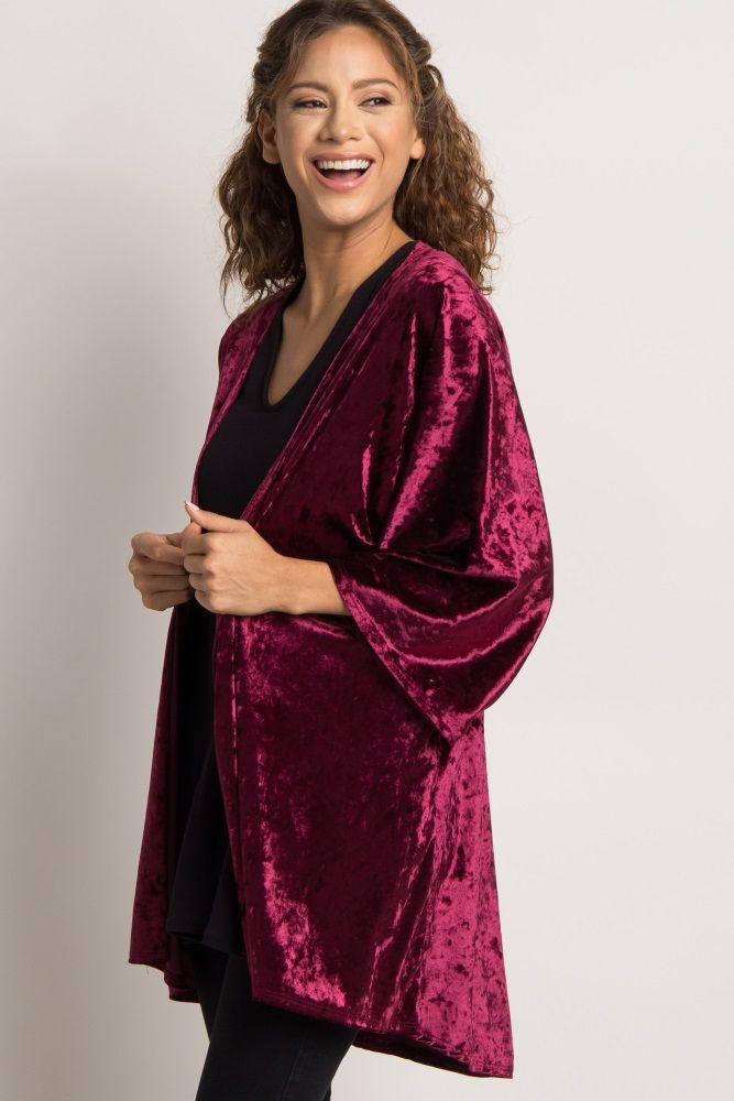 Burgundy Velvet Long Sleeve Kimono | PinkBlush Maternity