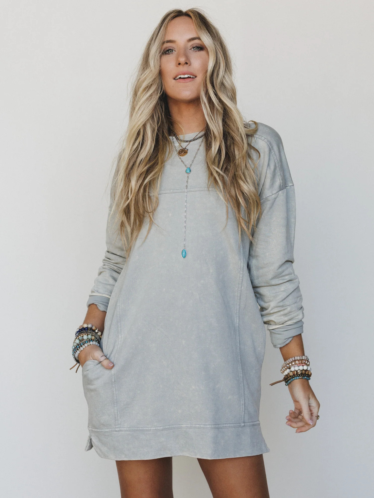 Mission Cozy Sweatshirt Dress  - Sleet | Three Bird Nest