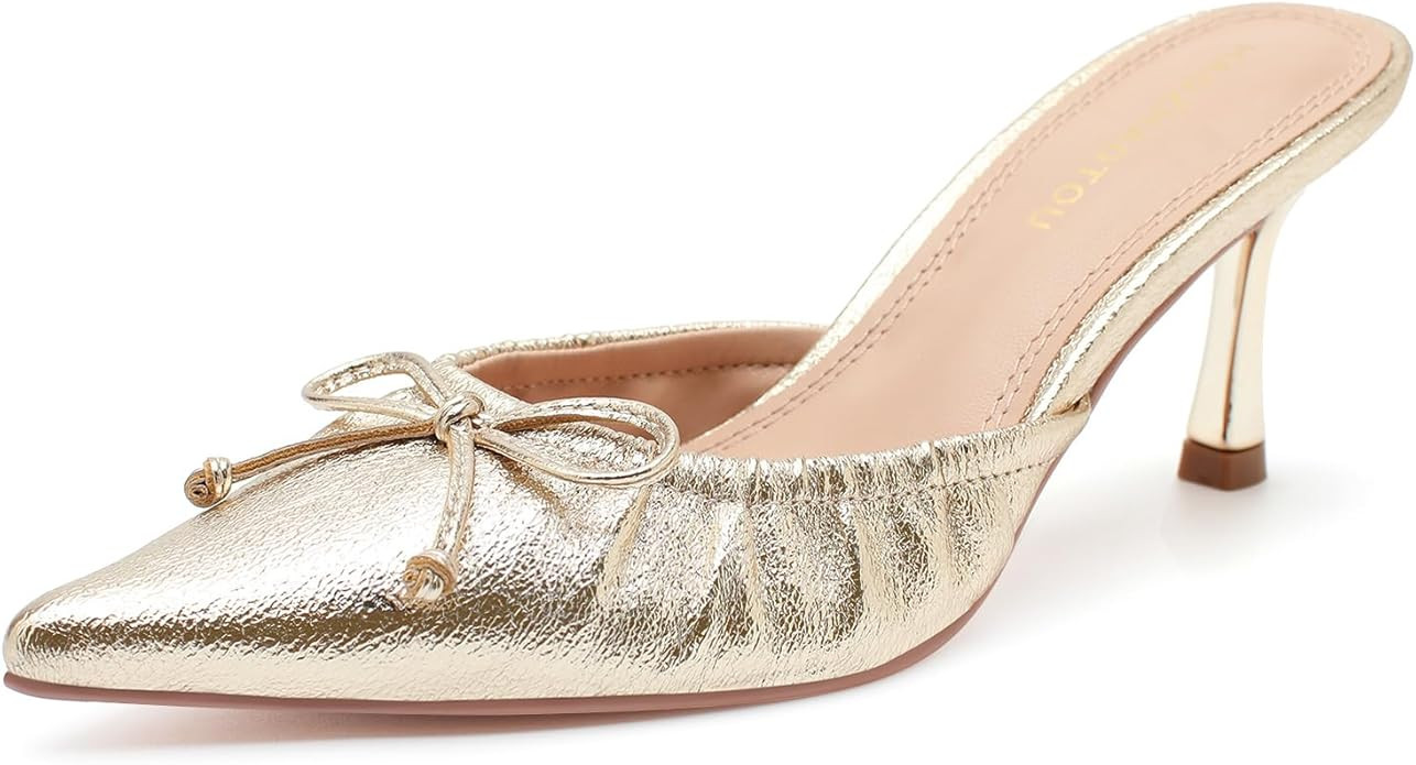 Kitten Heels for Women Dressy Pointed Toe Bow Heeled Sandals Vintage Mules Sexy Stiletto Heel Cas... | Amazon (US)