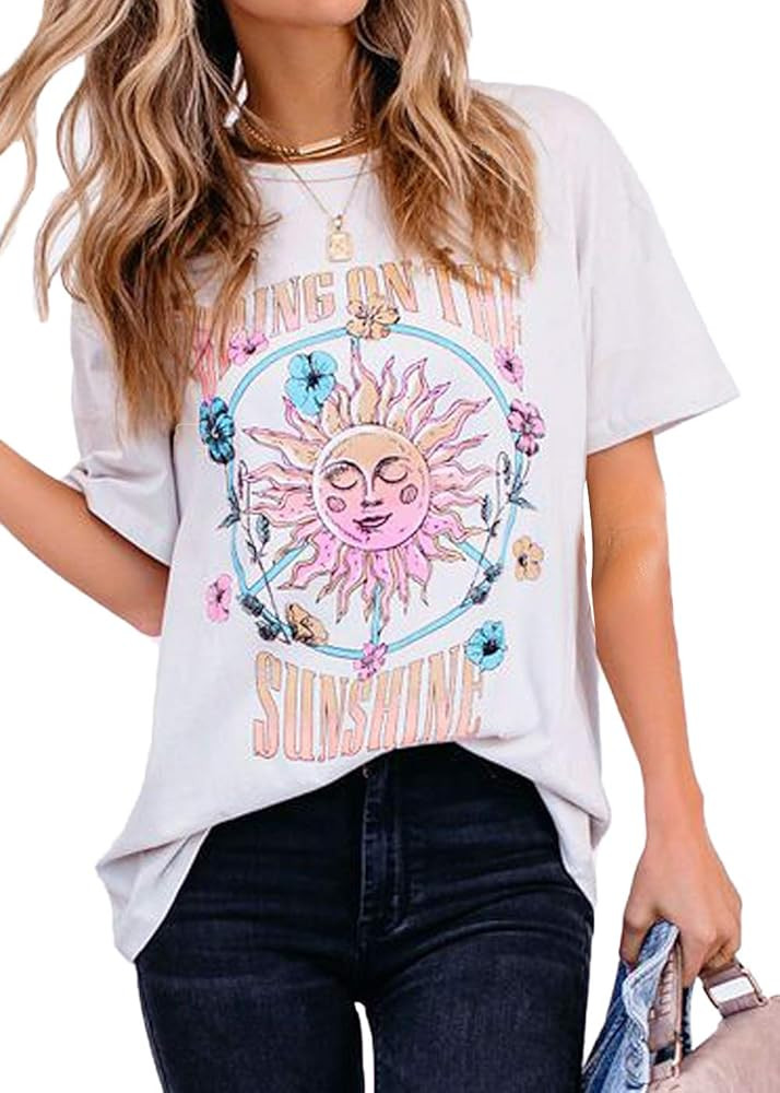 MLEBR Womens Short Sleeve Crewneck Letter Printed Basic Tee T Shirts Casual Tops (S-XXL) | Amazon (US)