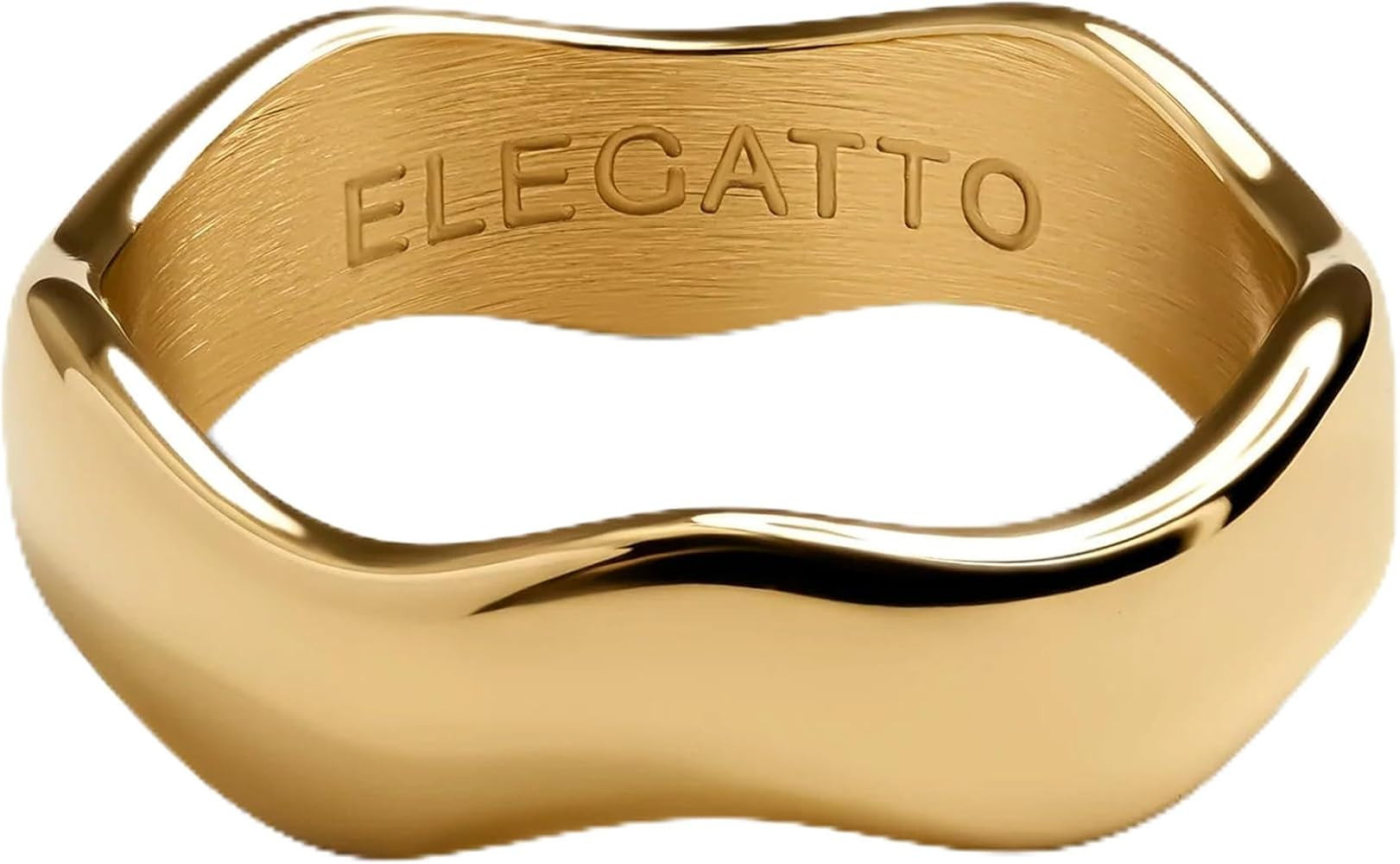 Elegatto La Onda Premium 18K Gold Plated Wave Ring for Women | Polished Gold-Plated Stainless Ste... | Amazon (US)