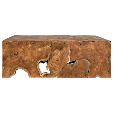 Noir Vert Rustic Lodge Teak Rectangular Coffee Table | Kathy Kuo Home