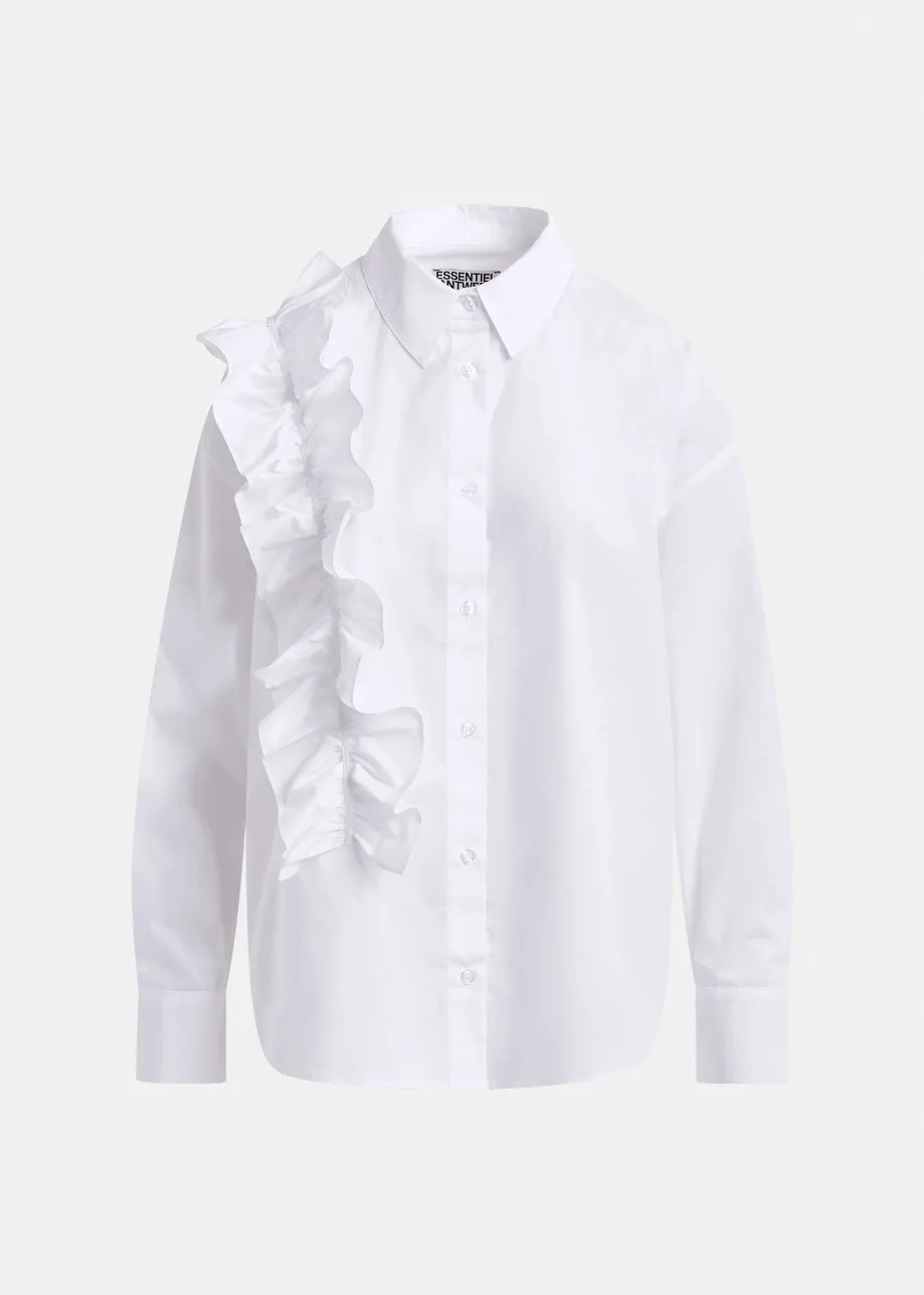 White cotton shirt with ruffle detail | Essentiel Antwerp United Kingdom | Essentiel Antwerp