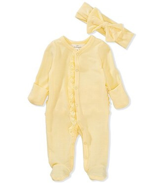 Starting Out Baby Girls Long Sleeve Ruffle Footie Coverall & Matching Bow Headband Set | Dillard'... | Dillard's