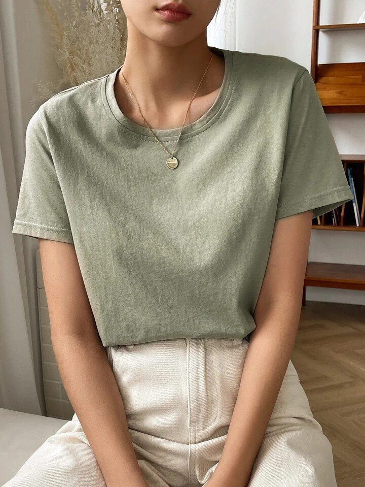 DAZY Solid Round Neck Tee | SHEIN