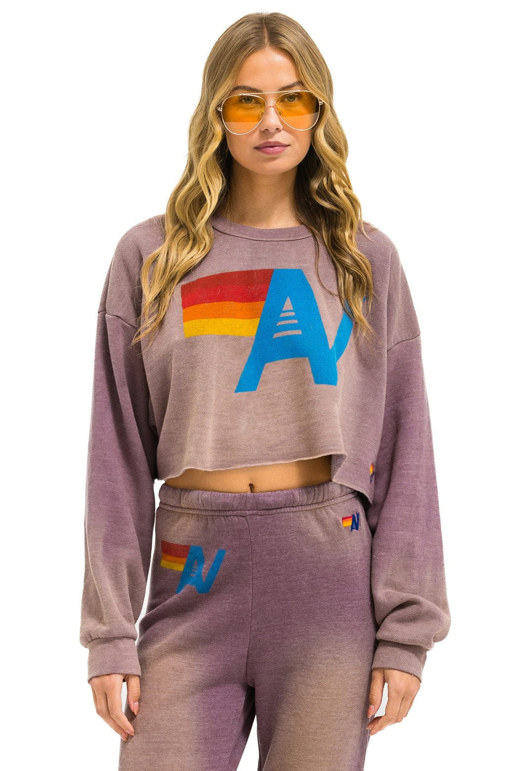 VINTAGE LOGO CROPPED CREW SWEATSHIRT RELAXED - FADED MOCHA | Aviator Nation